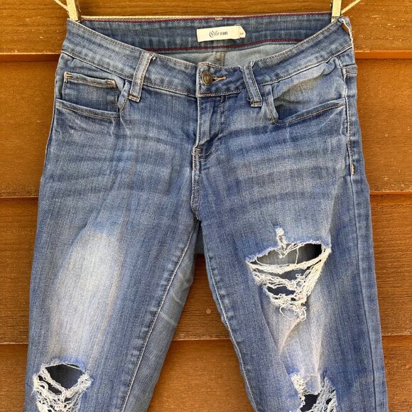 Cello Jeans Skinny Low Rise Distressed Blue Jeans Size 3 - Picture 4 of 13